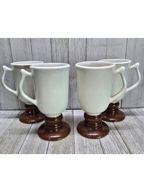 Vtg Hall Pottery Irish Coffee Mugs Pedestal Footed Set of 4 #1272 USA 5.75" Tall